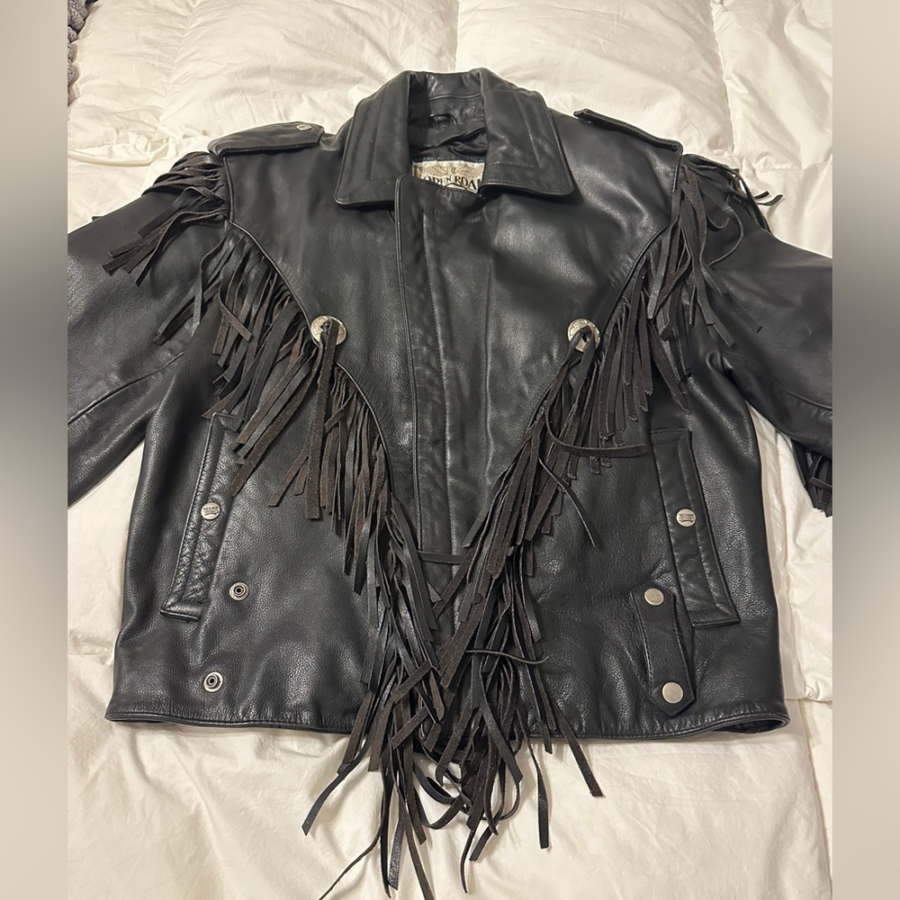 Open Road for Wilson Vintage Black Leather Fringe Jacket - Picture 4 of 14